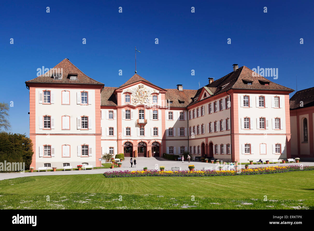 Deutschordensschloss Schloss, Insel Mainau, im Frühling, am Bodensee, Baden-Württemberg, Deutschland, Europa Stockfoto