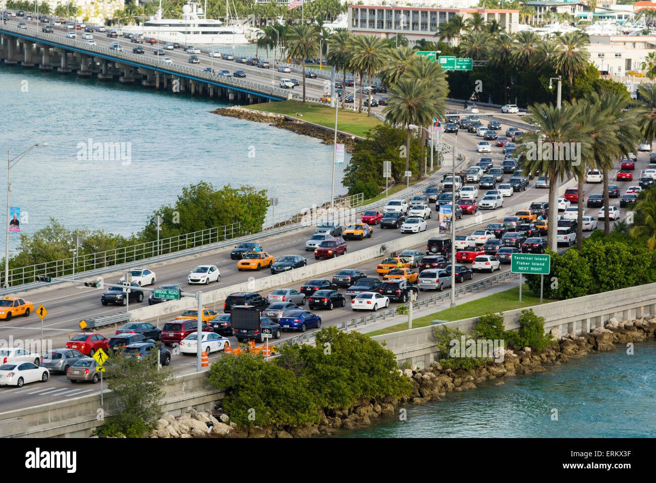 MacArthur Causeway, South Beach, Miami Beach, Florida, Vereinigte Staaten von Amerika, Nordamerika Stockfoto