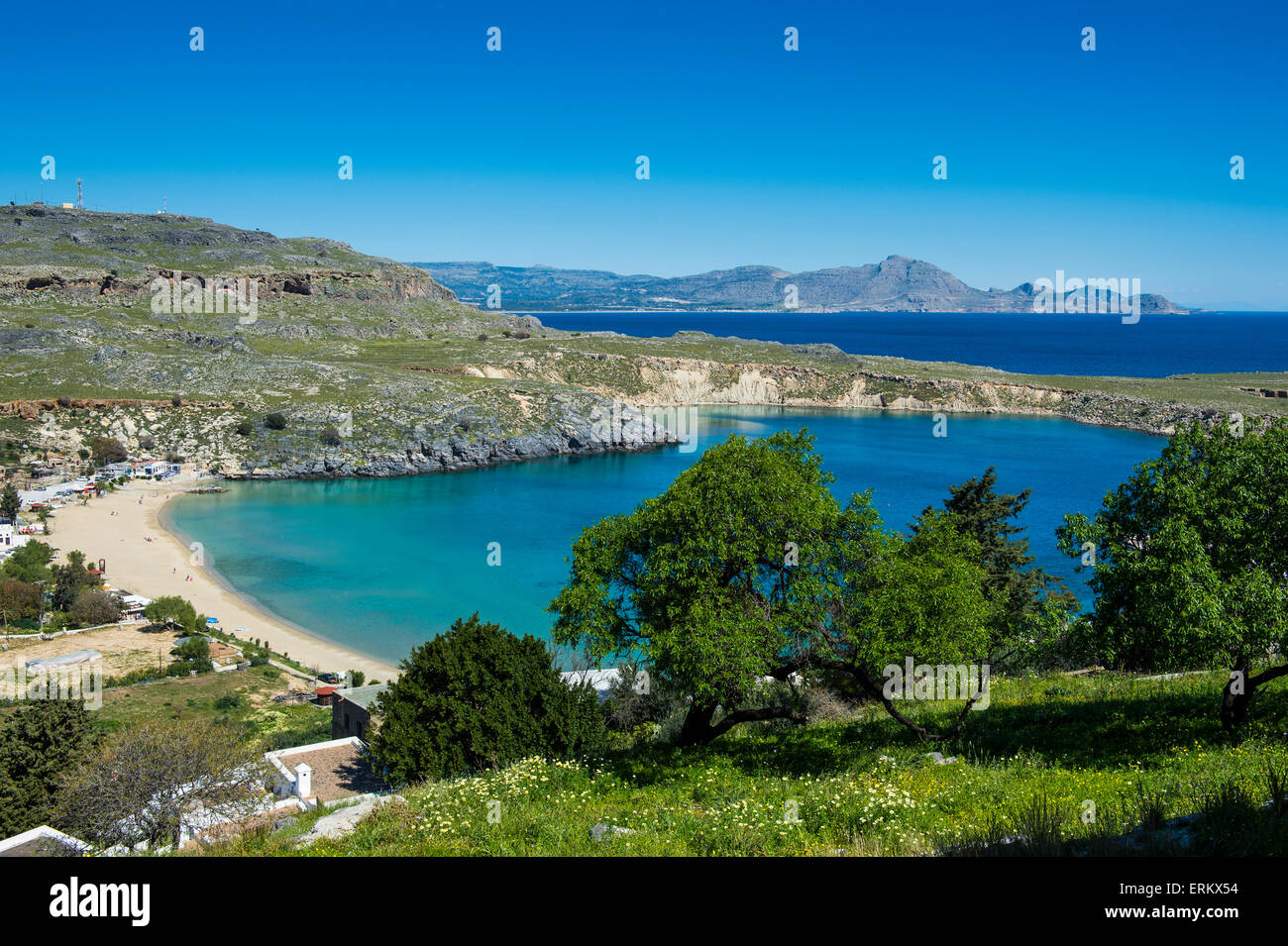 Pallas Strand in Lindos, Rhodos, Dodekanes-Inseln, griechische Inseln, Griechenland, Europa Stockfoto