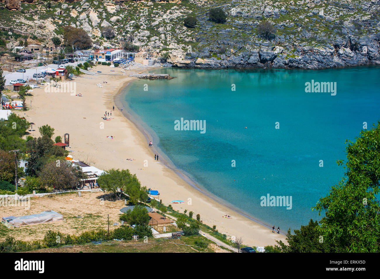 Pallas Strand in Lindos, Rhodos, Dodekanes-Inseln, griechische Inseln, Griechenland, Europa Stockfoto
