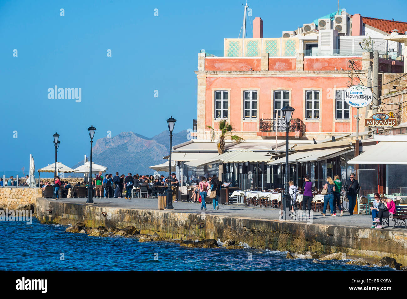 Venezianischen Hafen von Chania, Kreta, griechische Inseln, Griechenland, Europa Stockfoto