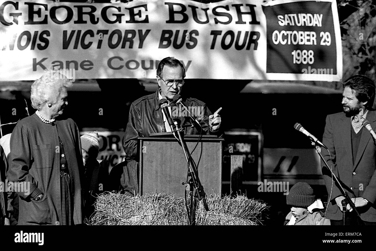 St. Charles, Illinois, USA 29. Oktober 1988 Vizepräsident George h. w. Bush Sieg Bus Tour Credit: Mark Reinstein Stockfoto
