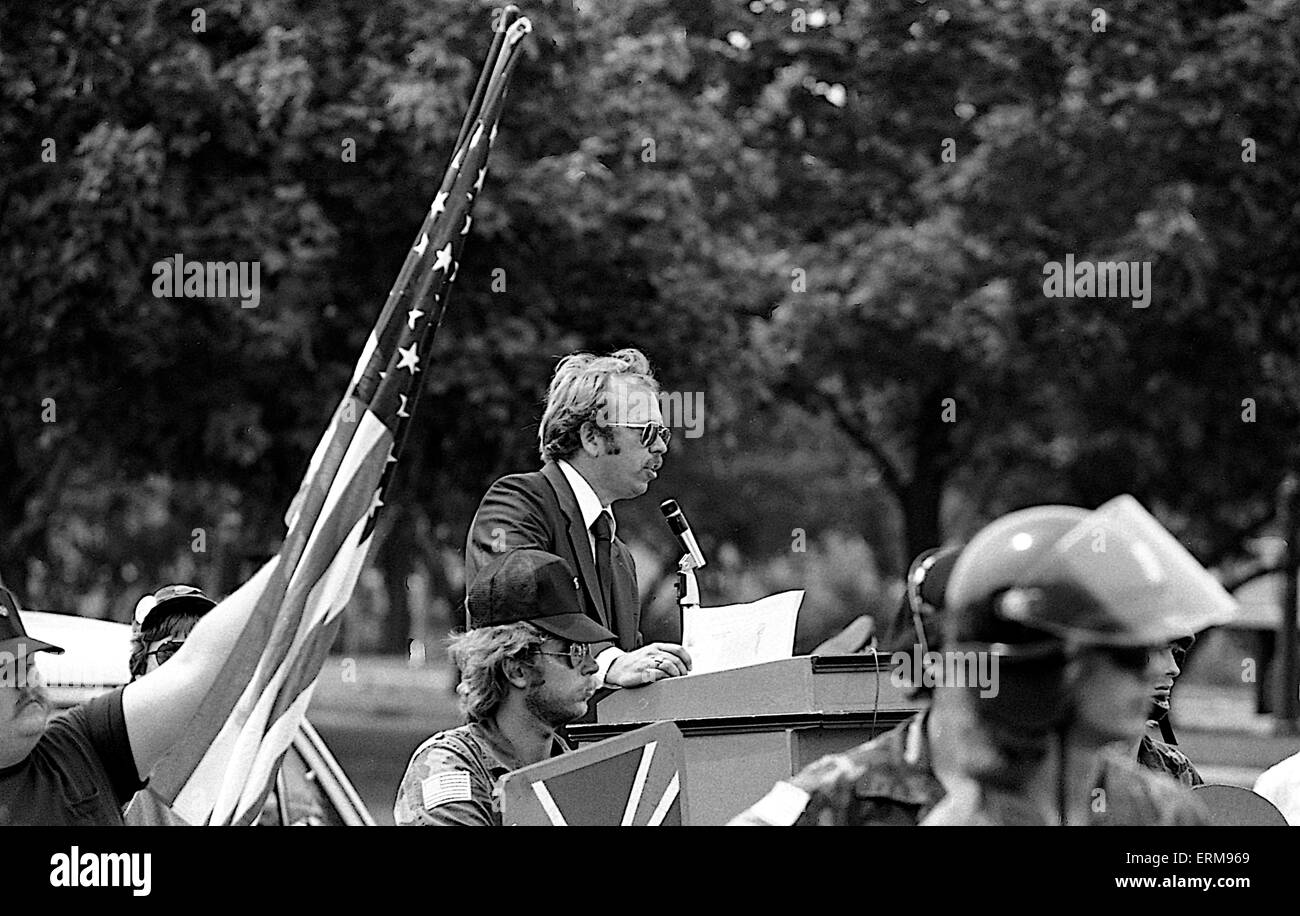 Chicago, Illinois 28.06.1986 Thom Robb National Kaplan des KKK bei einer Kundgebung in Marquette Park. Stockfoto