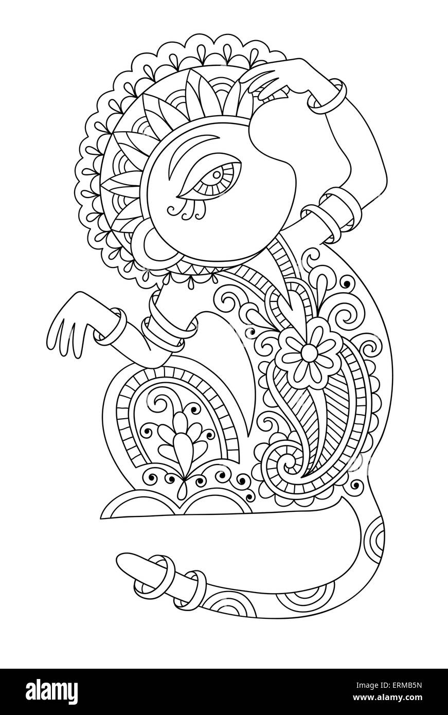 Zeichnung der ethnischen Affe im ukrainischen Dekorationsstil Strichzeichnungen Stock Vektor