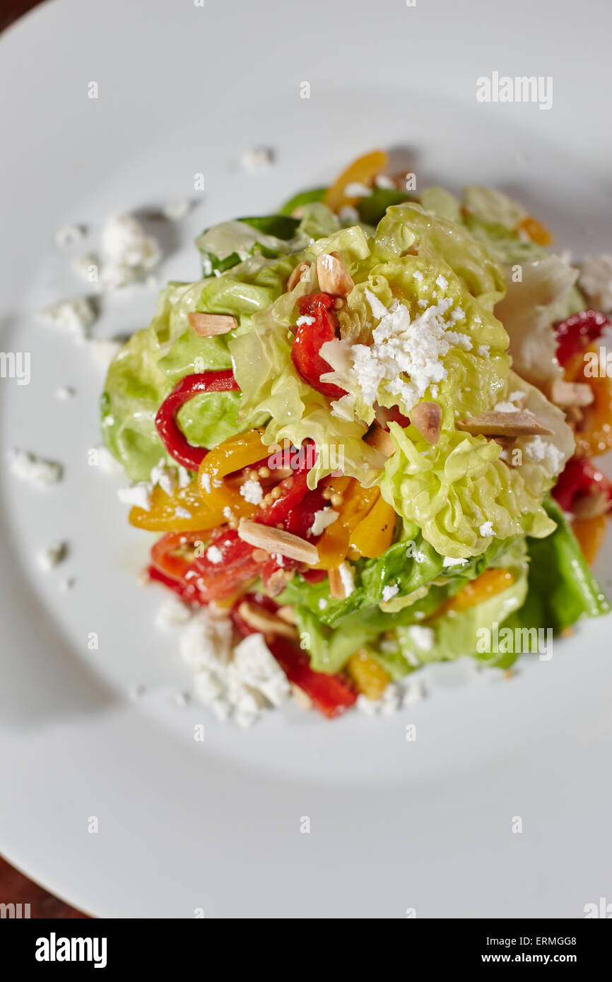 Salat mit Boston Salat, Paprika, Ziegenkäse, Cashew-Nüssen und Orangenscheiben; Ontario, Kanada Stockfoto