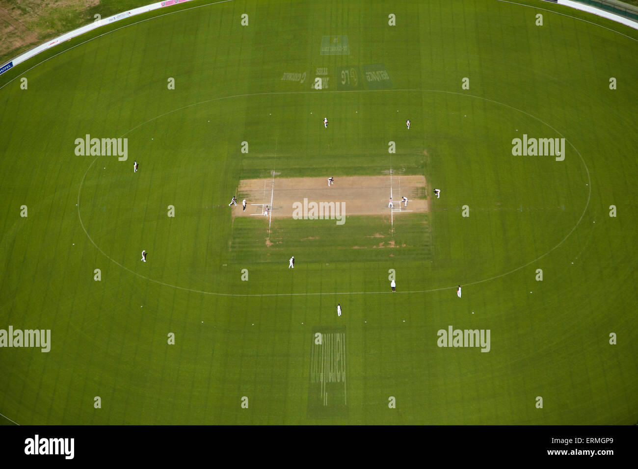 Cricket-Match auf North Island, Neuseeland - Antenne, Waikato, Hamilton, Seddon Park Stockfoto