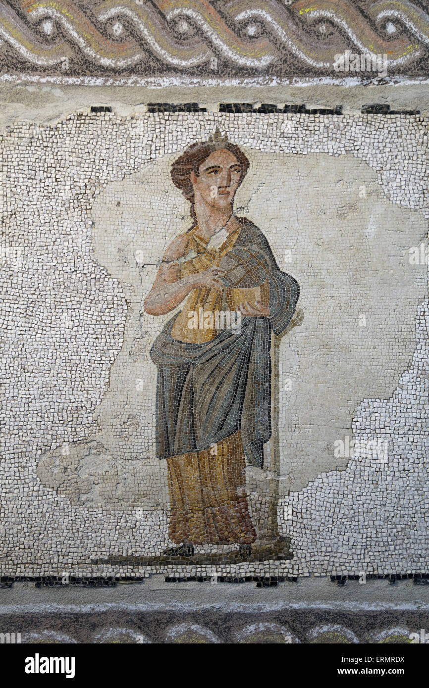 Römisches Mosaik. Detail. Frau. Römische Nationalmuseum. Palast Massimo. Rom. Italien. Stockfoto