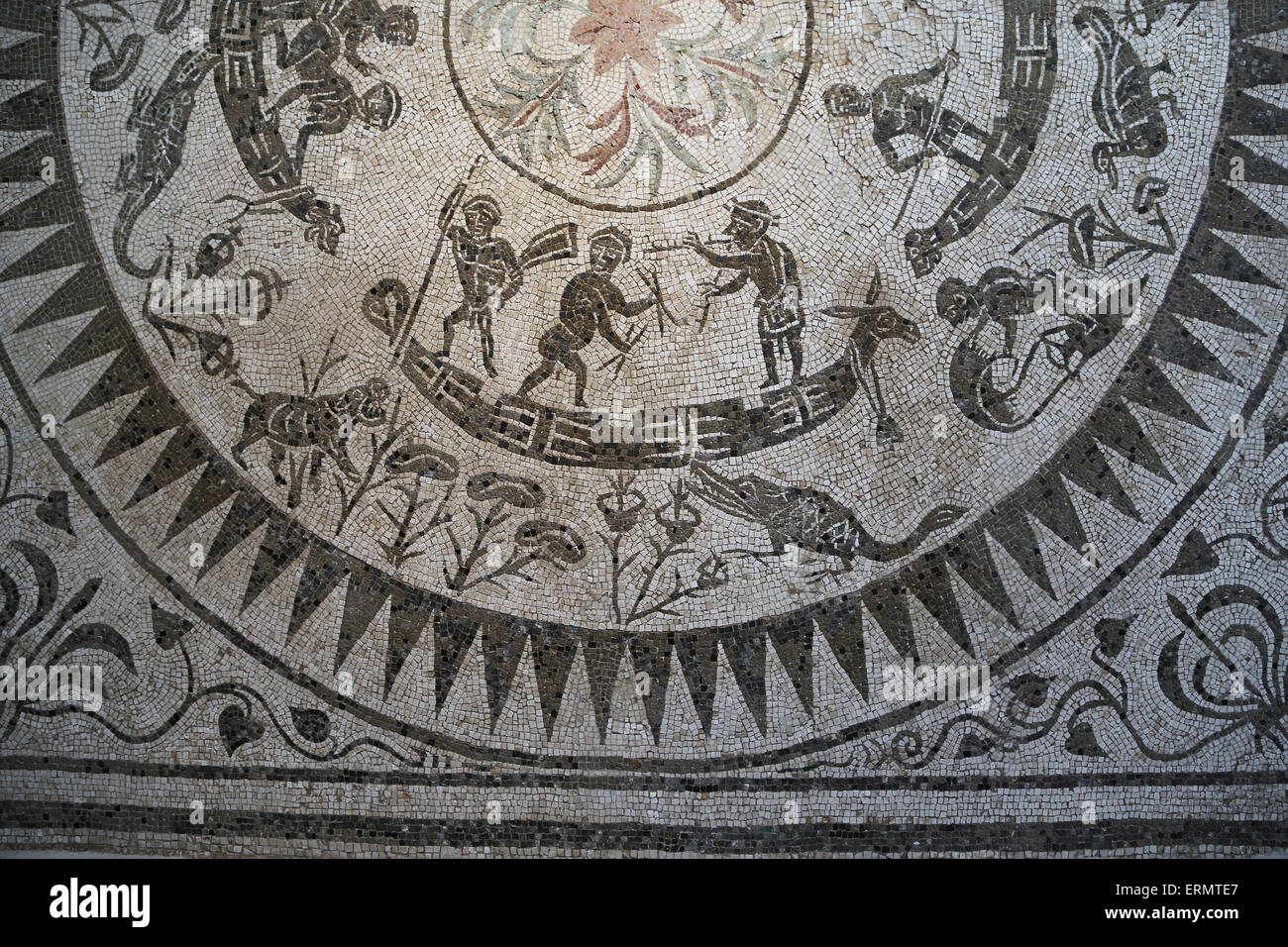 Römisches Mosaik. Nilotischen Landschaft. 2. Jahrhundert n. Chr. Von Rom. Italien. Detail. Römische Nationalmuseum. Palast Massimo. Rom. Italien. Stockfoto