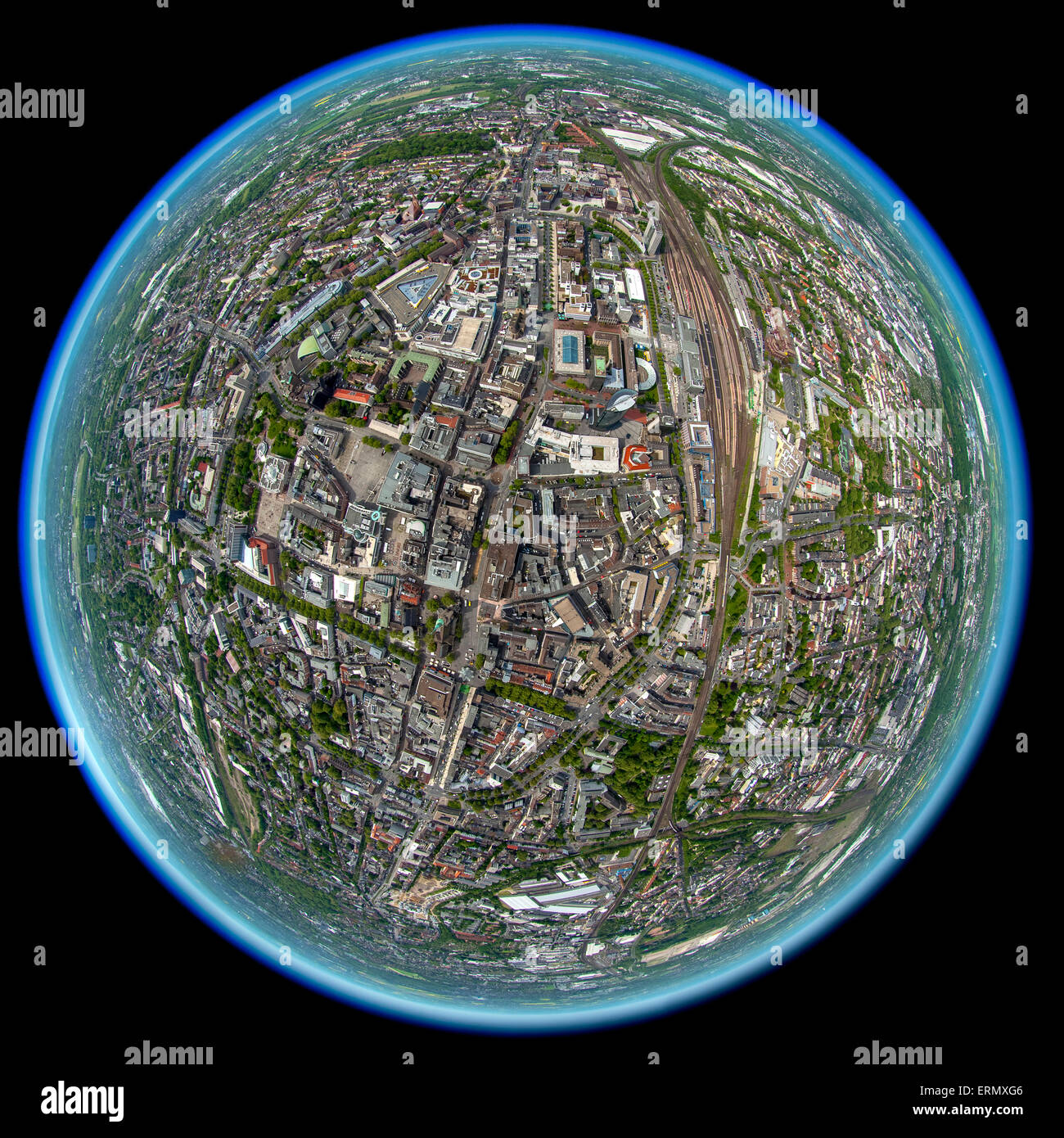 Fisheye, City Center, Dortmund, Ruhrgebiet, Nordrhein-Westfalen, Deutschland Stockfoto