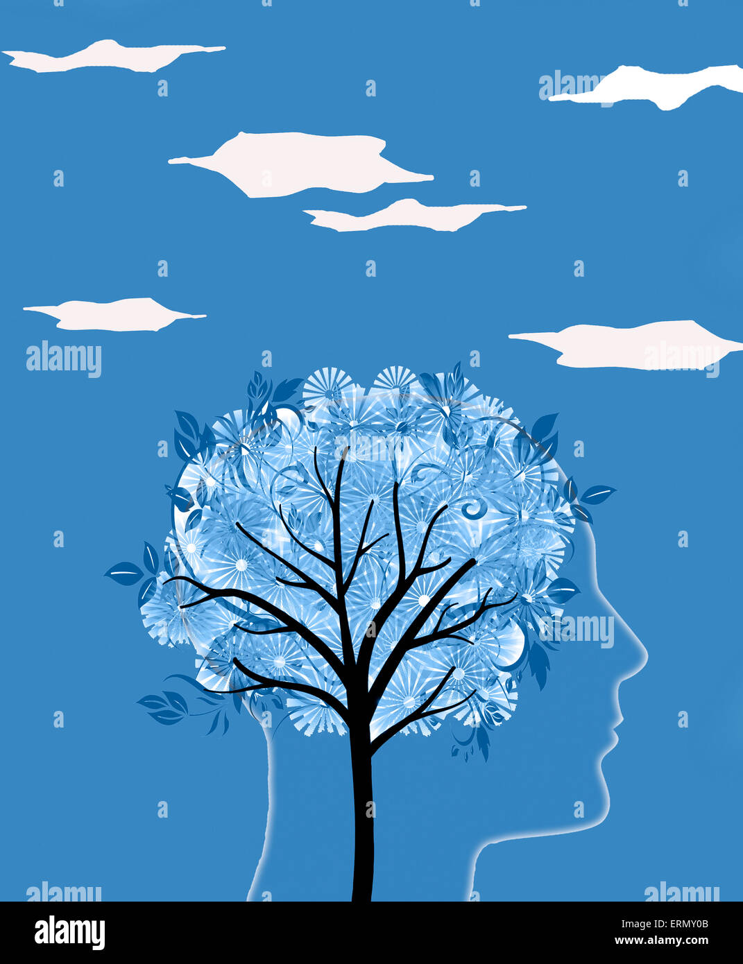 Kopf-Silhouette und Baum-digitale illustration Stockfoto