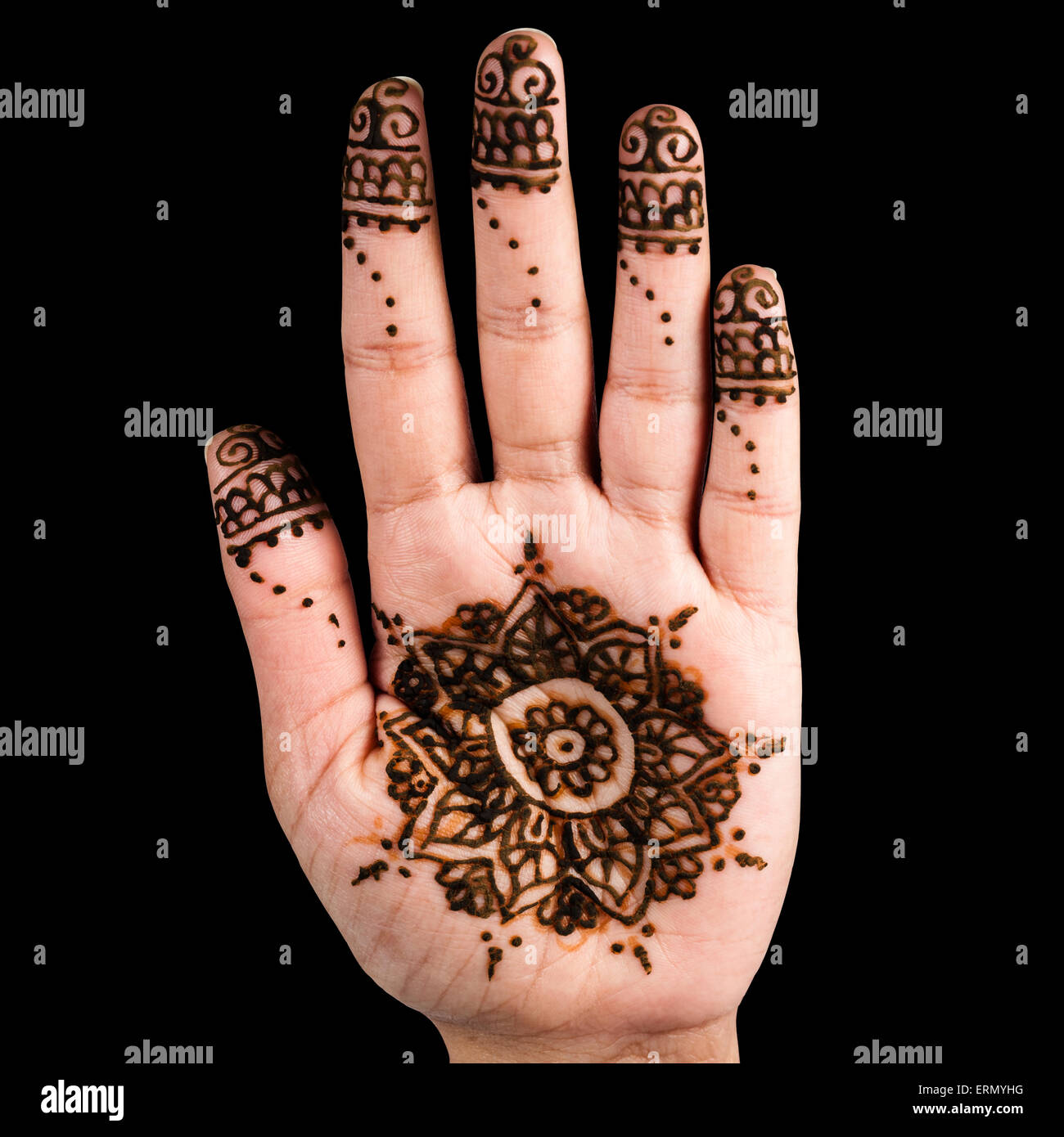 Henna Hand Tattoo Dekoration Kunst Beschneidungspfad quadratisch Stockfoto