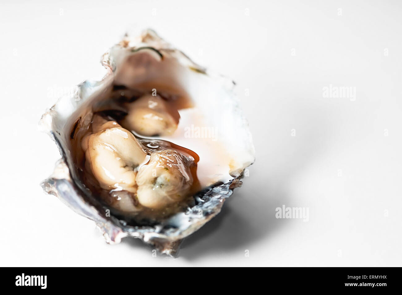 Austern auf der Shell mit pikanter Sauce lokale Spezialität in Trinidad und Tobago Stockfoto