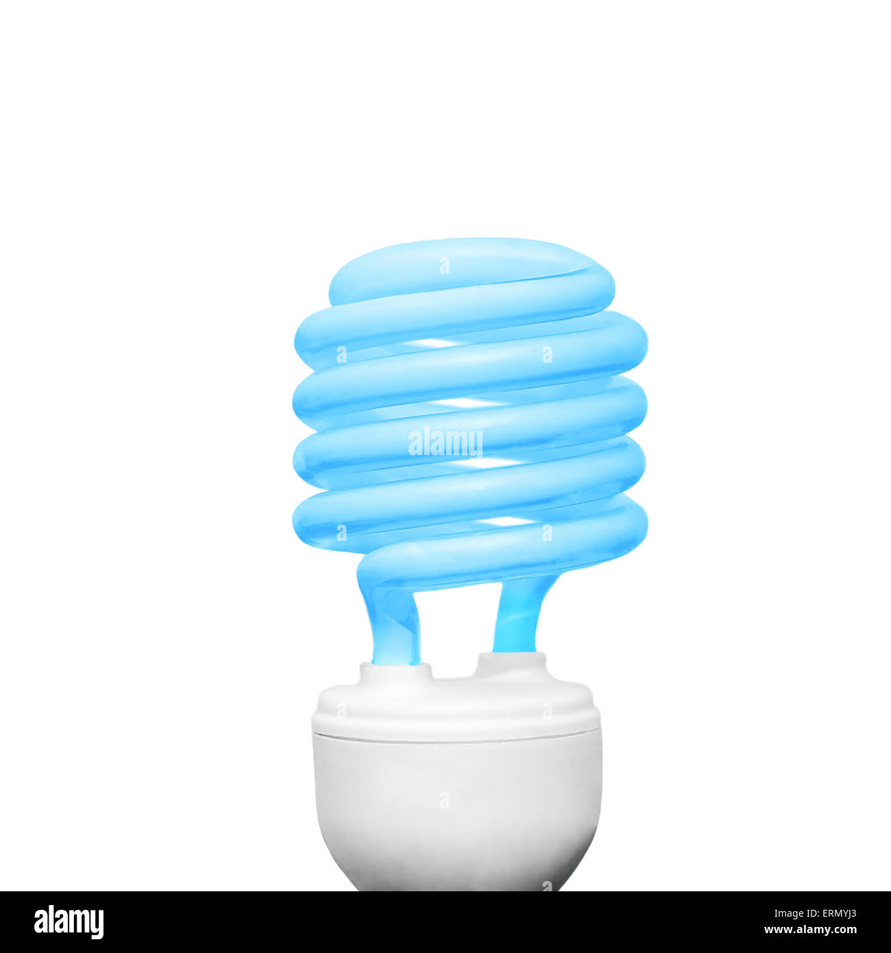 Energiesparlampe auf weißem Hintergrund quadratische Komposition blau Stockfoto