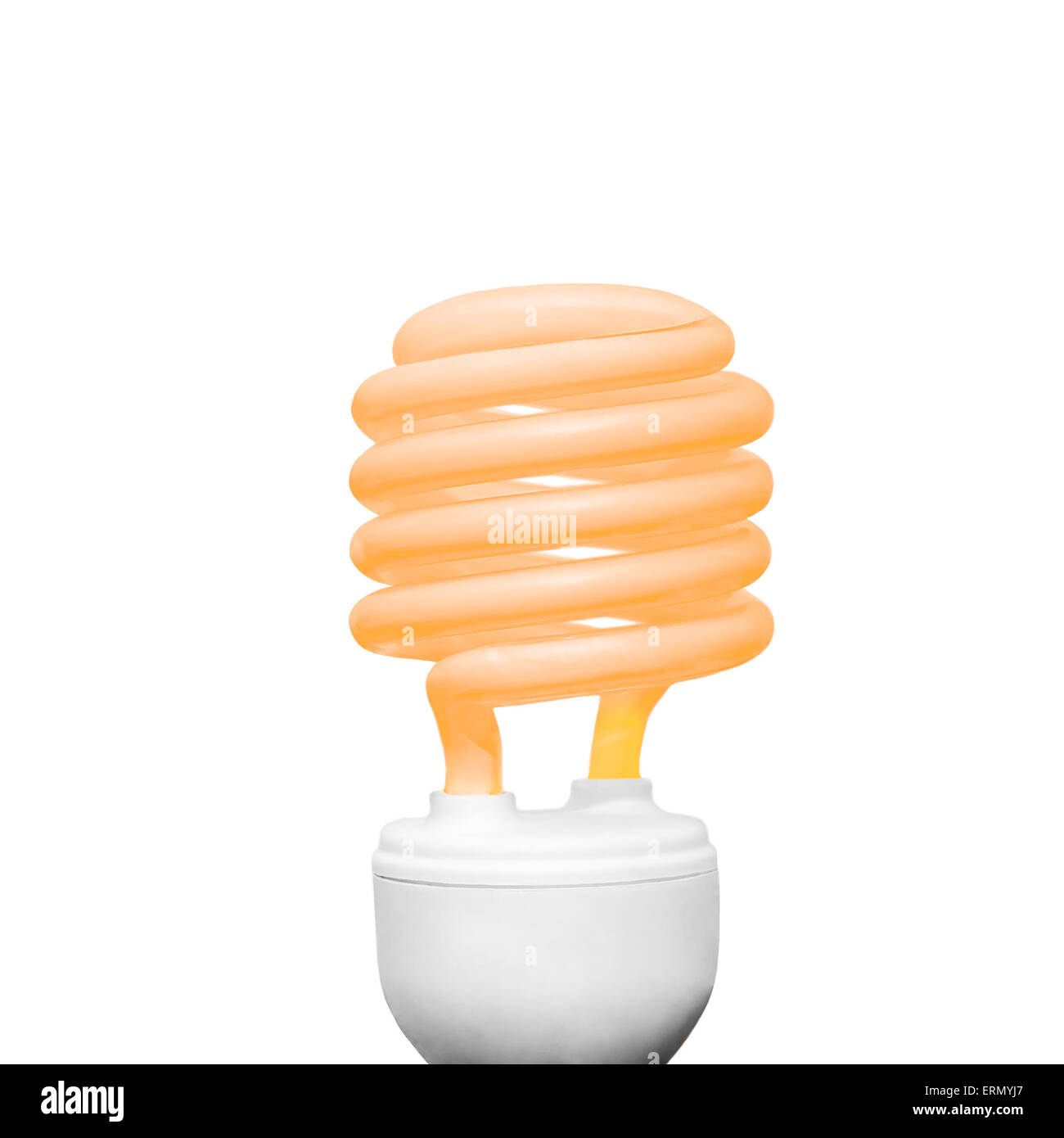 Energiesparlampe auf weißem Hintergrund quadratische Komposition orange Stockfoto