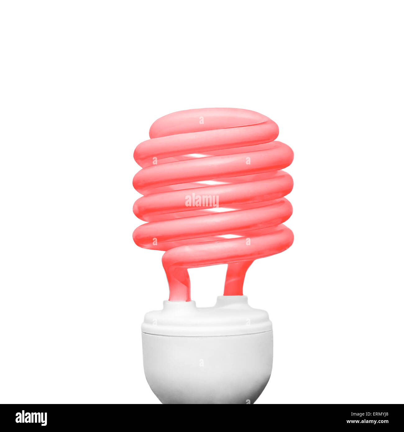 Energiesparlampe auf weißem Hintergrund quadratische Komposition rot Stockfoto