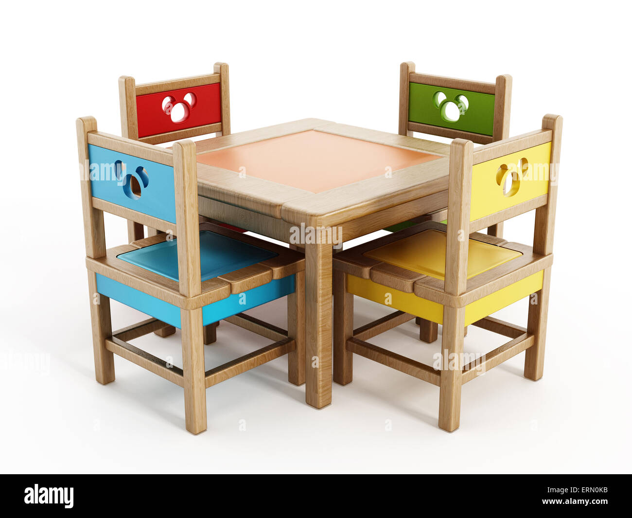 Kinder Tische und Stühle isoliert auf weißem Hintergrund. Stockfoto