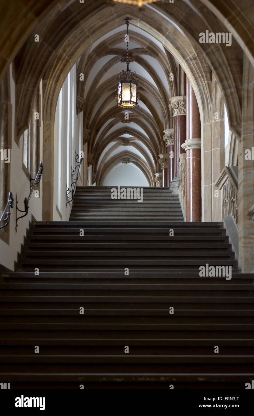 Rathaus München Innenraum als Beispiel der neugotischen Architektur Stockfoto