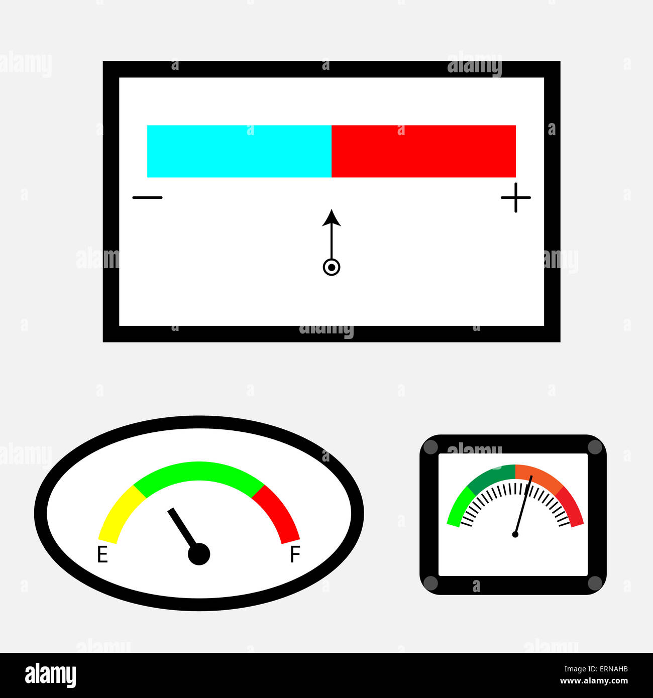 Reihe von Indikatoren mit farbigen spektrale Indikator. Mess- und Zeiger, Panel-Steuerelement, Vektor-Grafik illustration Stockfoto