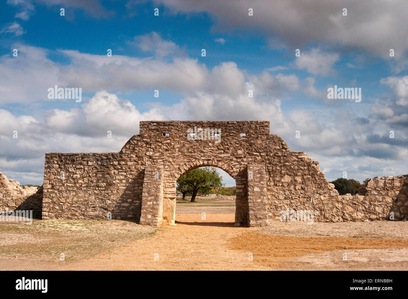 Presidio de San Saba, rekonstruiert im 2010 spanische Festung am Edwards Plateau in der Nähe von Menard, Texas, USA Stockfoto