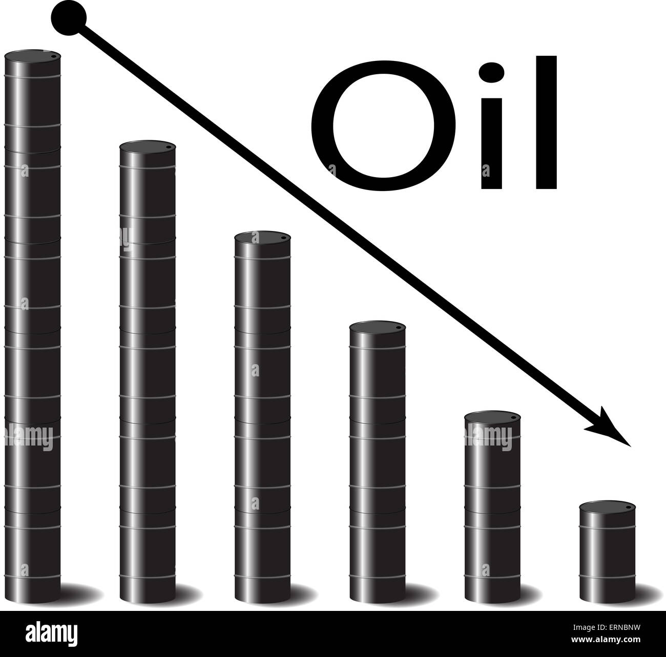 Öl fällt im Preis. Benzin nach unten, Pfeil, Energiewirtschaft, und Benzin Preis Diagramm und Chart, Fass-Krise, schwarzes Gold. Vektor g Stockfoto
