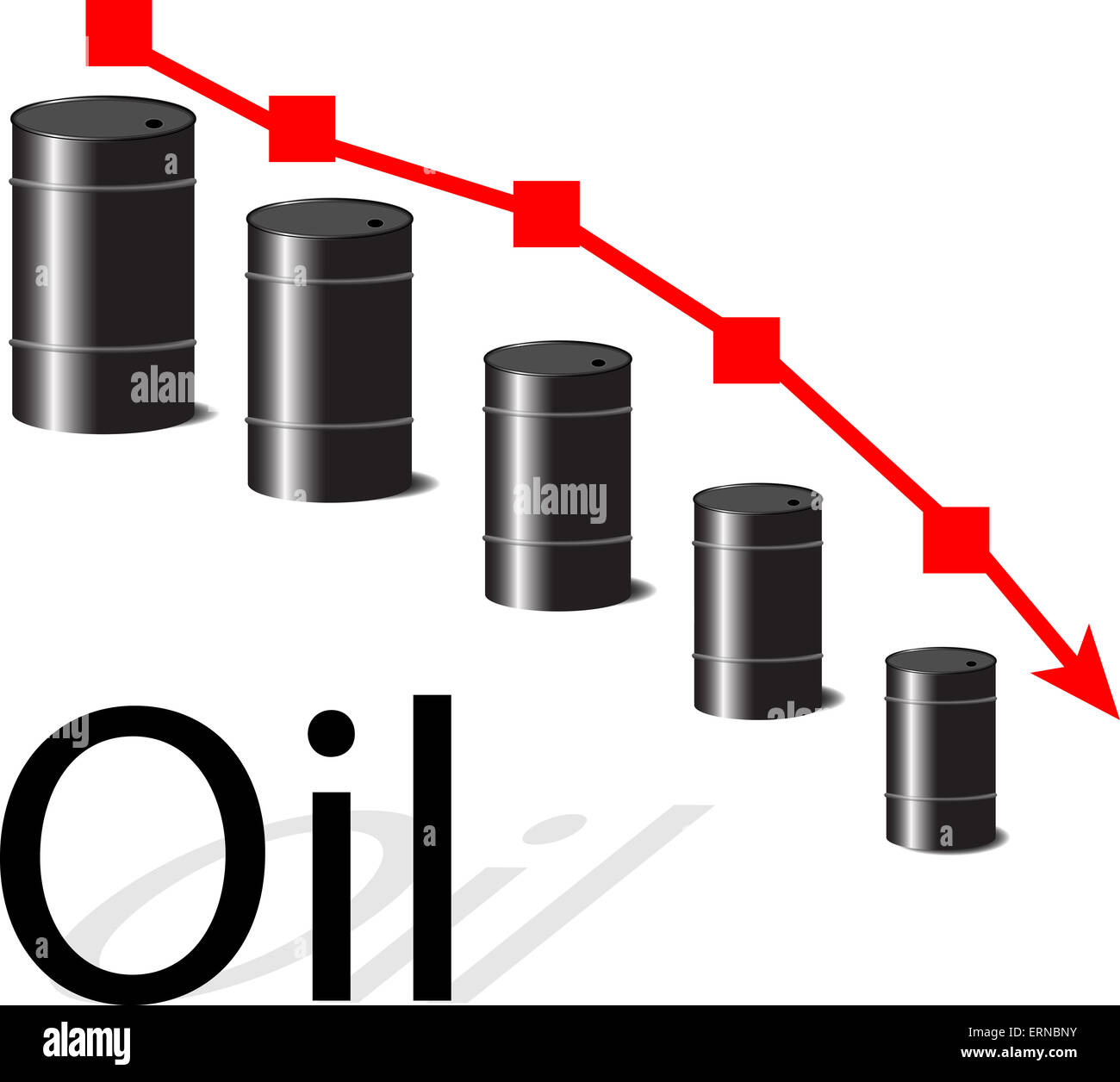 Öl fällt im Preis. Benzin nach unten, Pfeil, Energiewirtschaft, und Benzin Preis Diagramm und Chart, Fass-Krise, schwarzes Gold. Vektor g Stockfoto