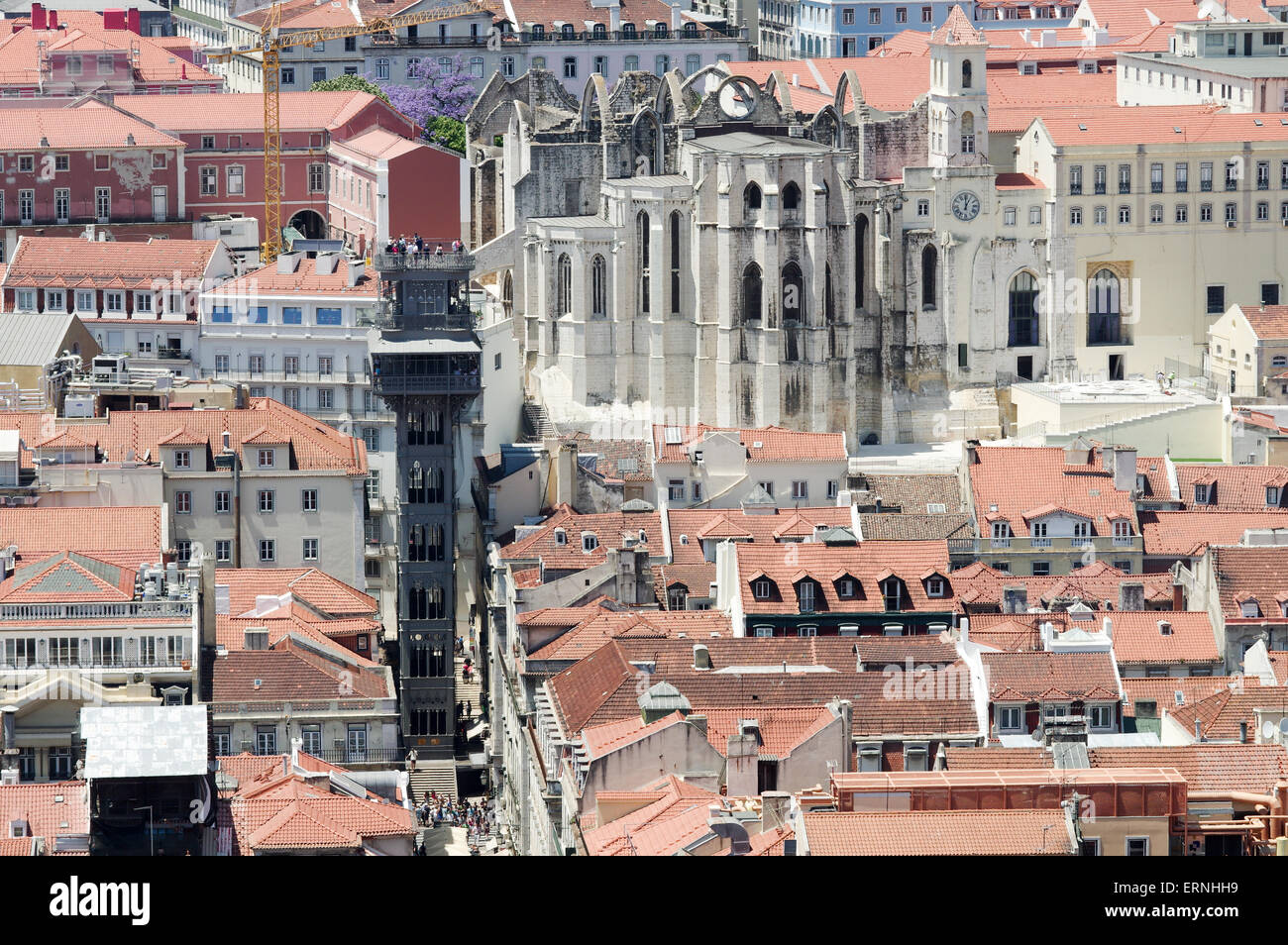 Lissabon von oben: Ansicht der Baixa von Castelo de São Jorge Stockfoto