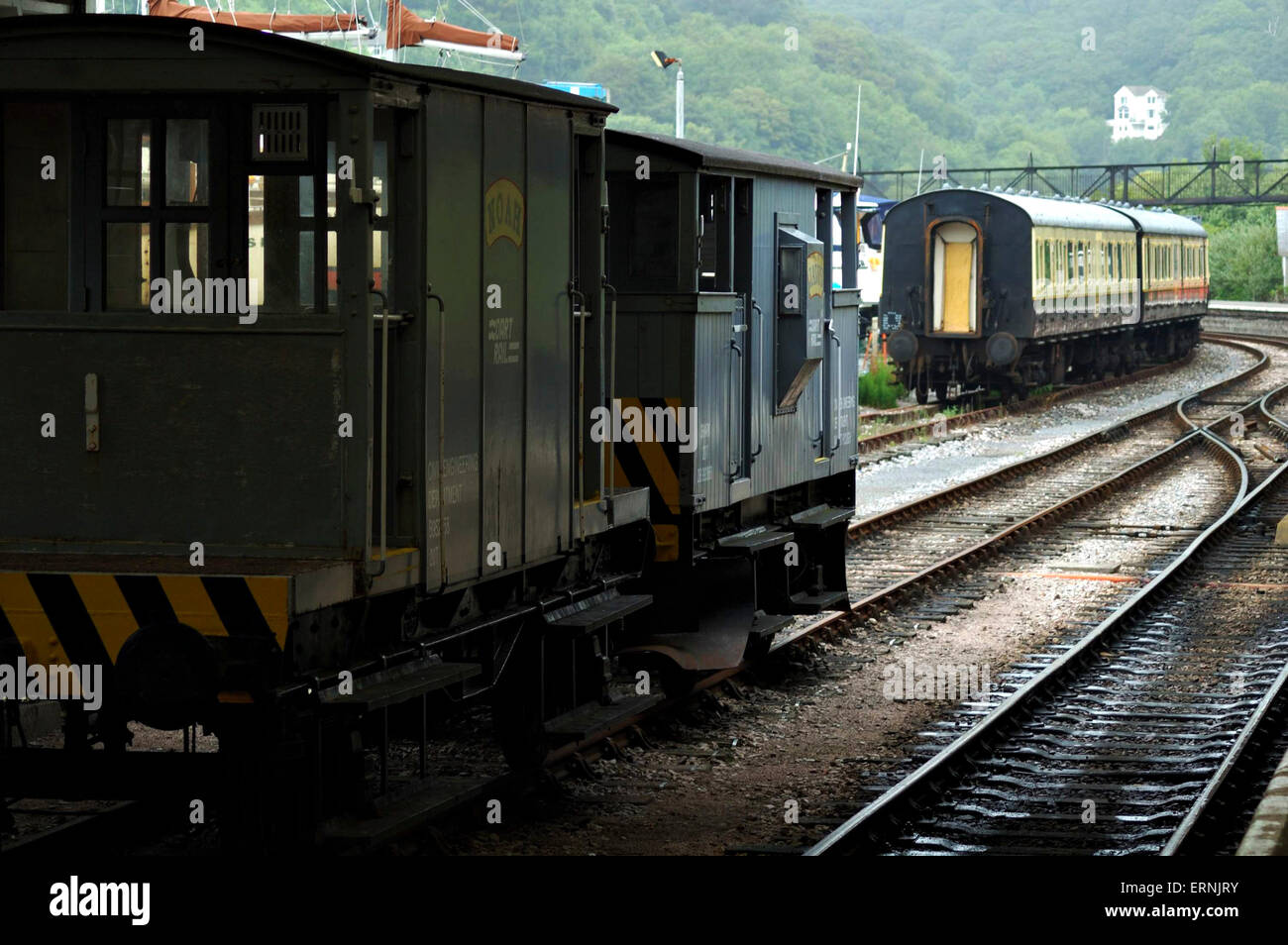 Einem alten Zug in die Anschlussgleise in Dartmouth, Devon Stockfoto