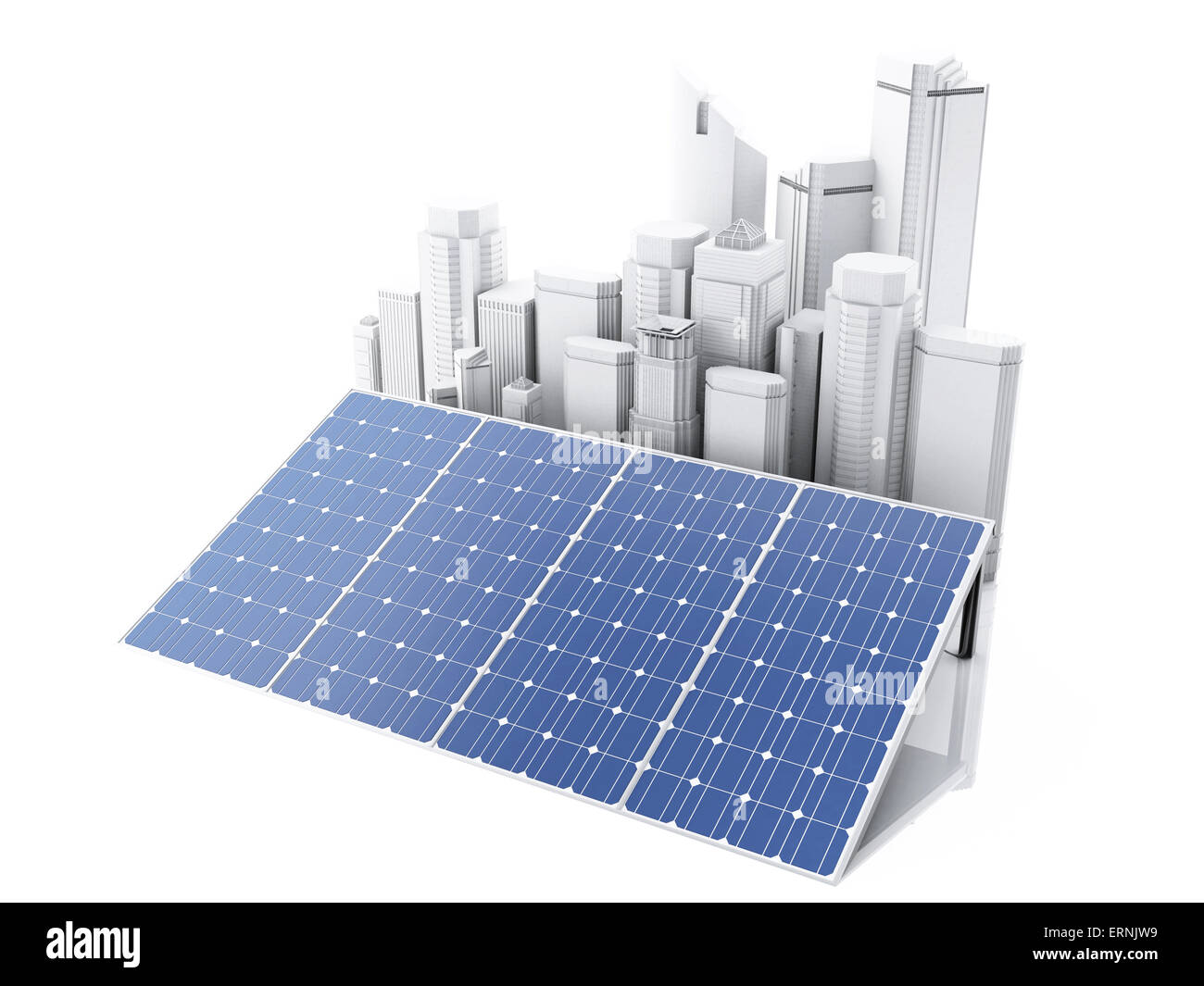 3D Stadt mit Sonnenkollektoren, alternative Energien. Konzept für Ökologie. Isolierten weißen Hintergrund Stockfoto
