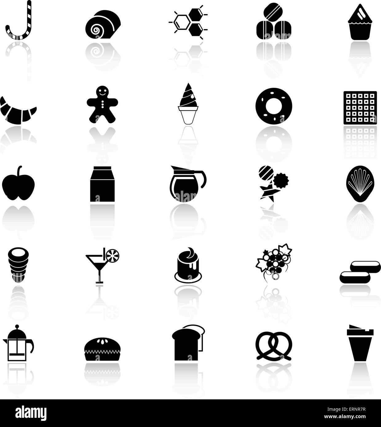 Süße Speisen Symbole mit Spiegeln auf weißem Hintergrund, Lager Vektor Stock Vektor