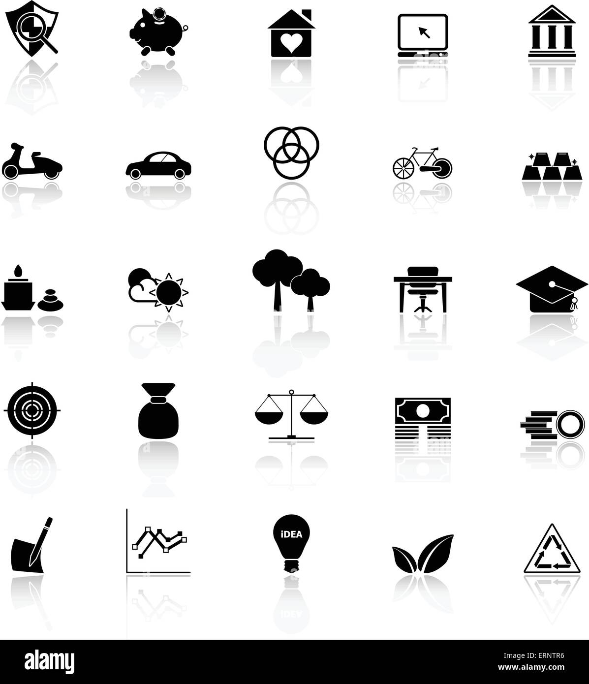 Ausreichende Wirtschaft Symbole mit Spiegeln auf weißem Hintergrund, Lager Vektor Stock Vektor