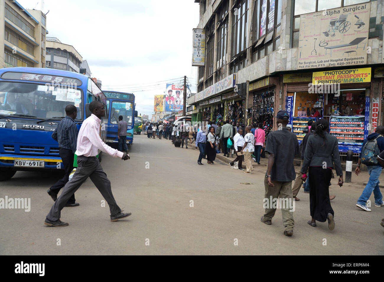 Blick auf Mfangano Straße von Haile Selassie Avenue in Nairobi, Stockfoto