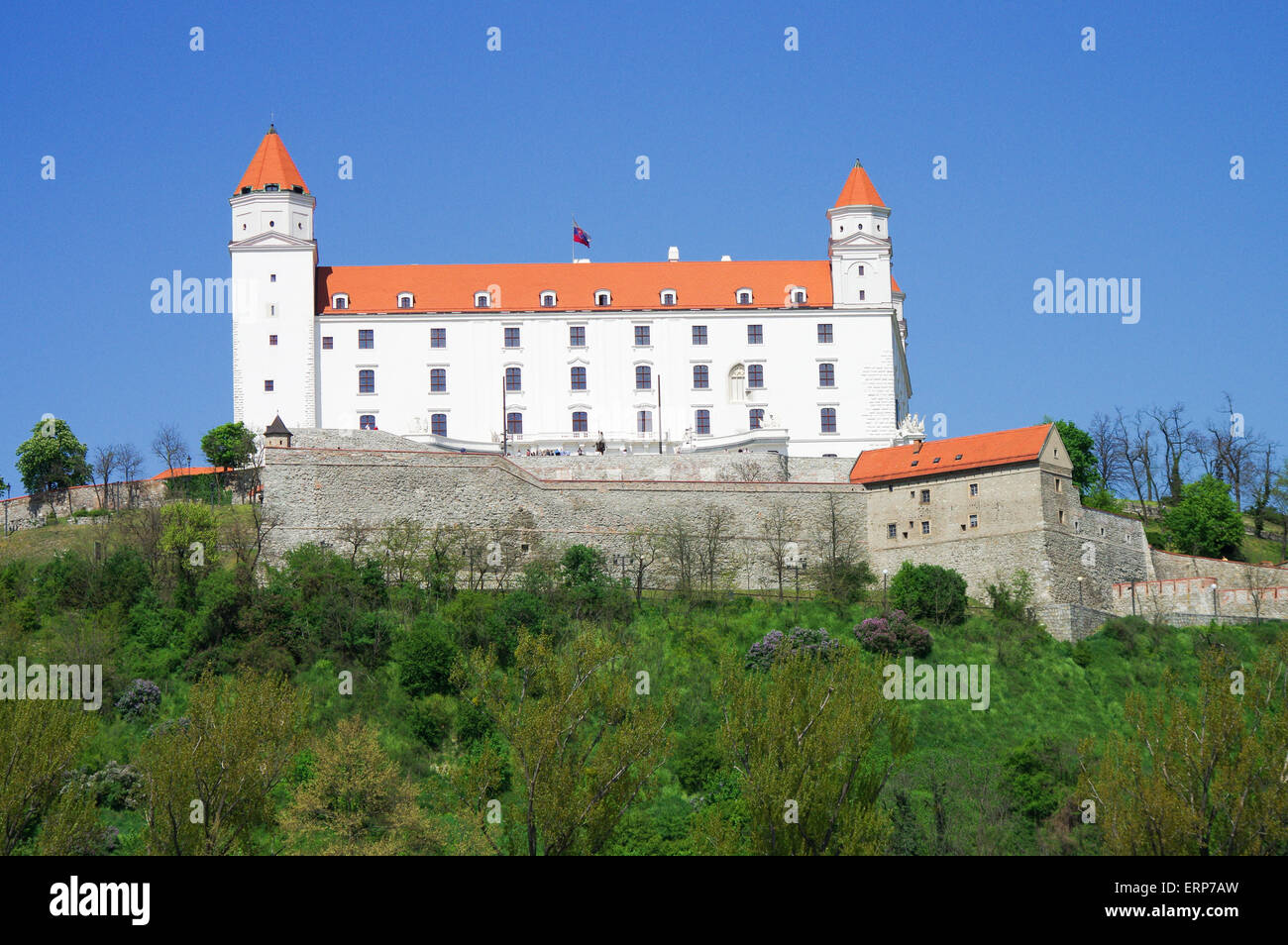 Die Burg von Bratislava aus Donau gesehen Stockfoto