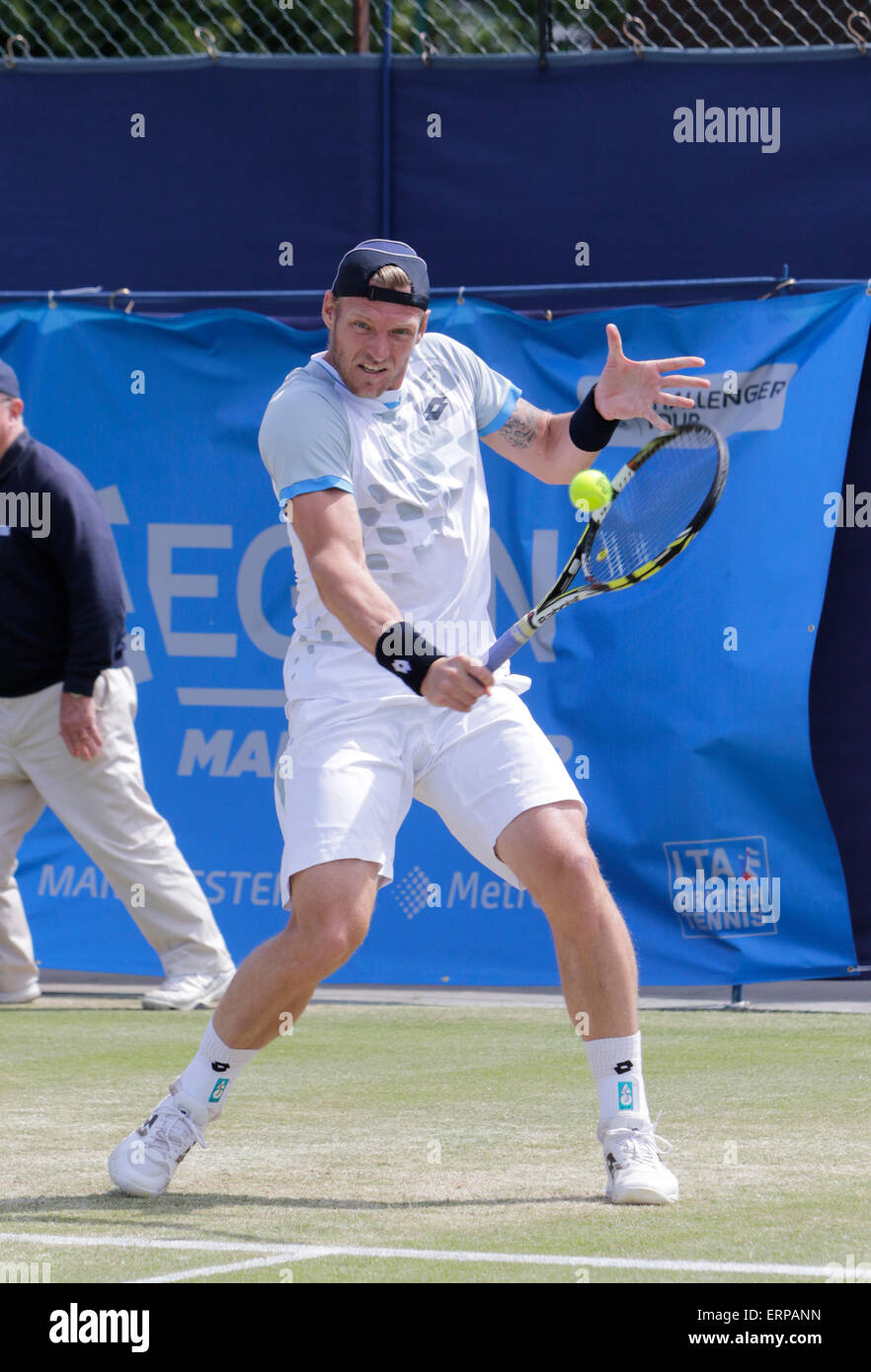 Manchester, UK. 6. Juni 2015. Aegon Manchester Trophy. Nummer 2 Samen Sam Groth (AUS) in Aktion während seiner Halbfinalspiel gegen Rajeev Ram (USA). Groth durchlief bis ins Finale nach Ram mit einer Verletzung an einem alle zog. Bildnachweis: Aktion Plus Sport/Alamy Live-Nachrichten Stockfoto