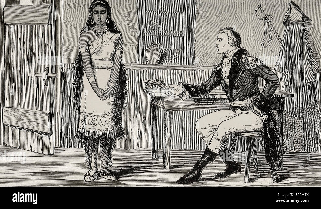 Eine indische Jungfer verraten Pontiac Plot, Gladwyn, Pontiac Aufstand, 1763 Stockfoto