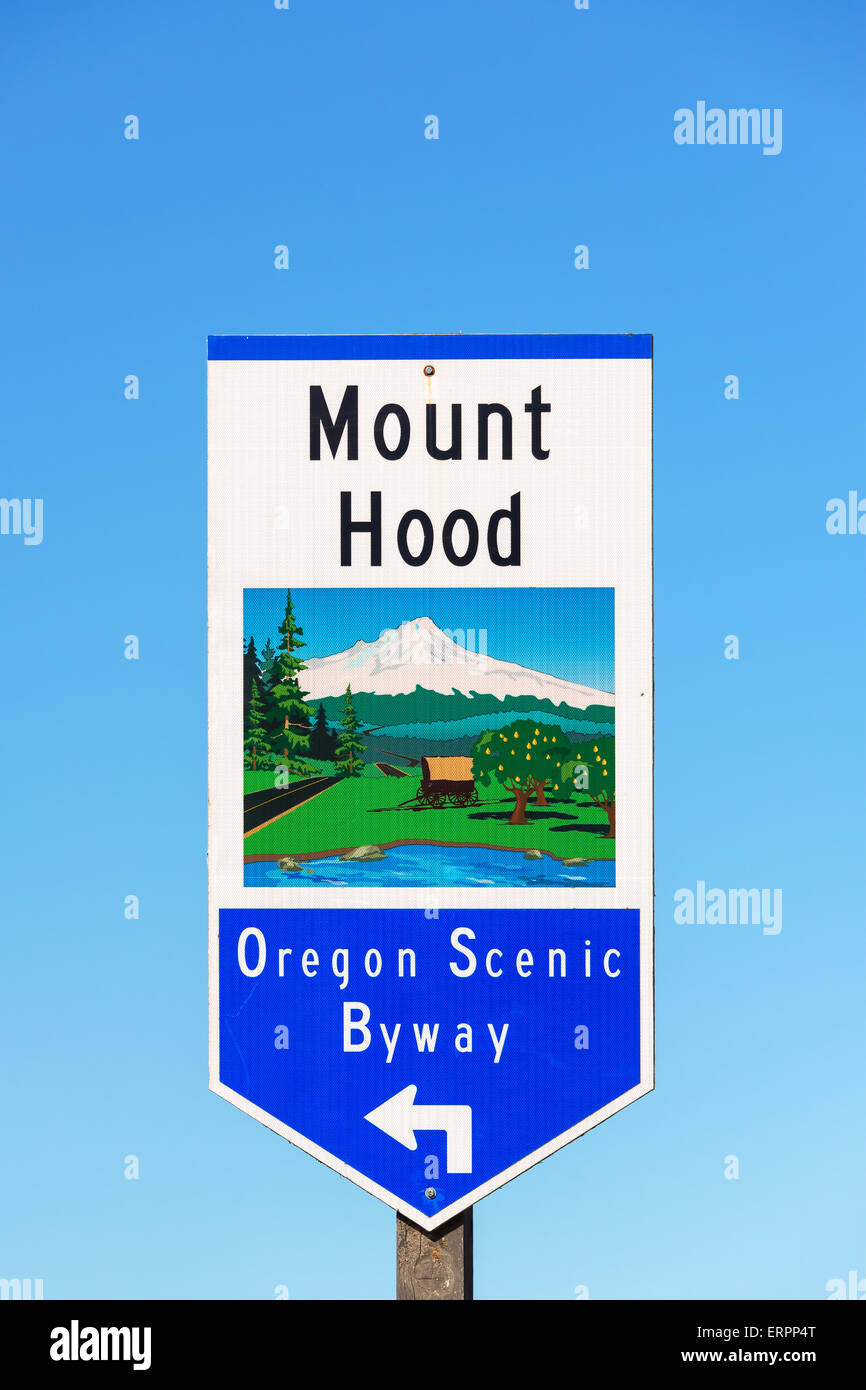 Straßenschild für die Mount Hood Oregon Scenic Byway Stockfoto