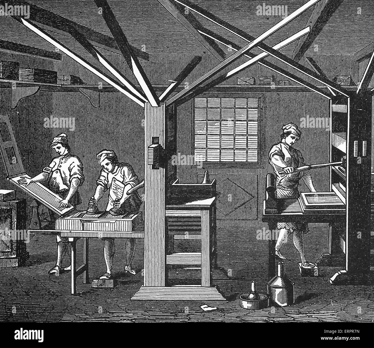 Druckerei, historische Abbildung. Stockfoto