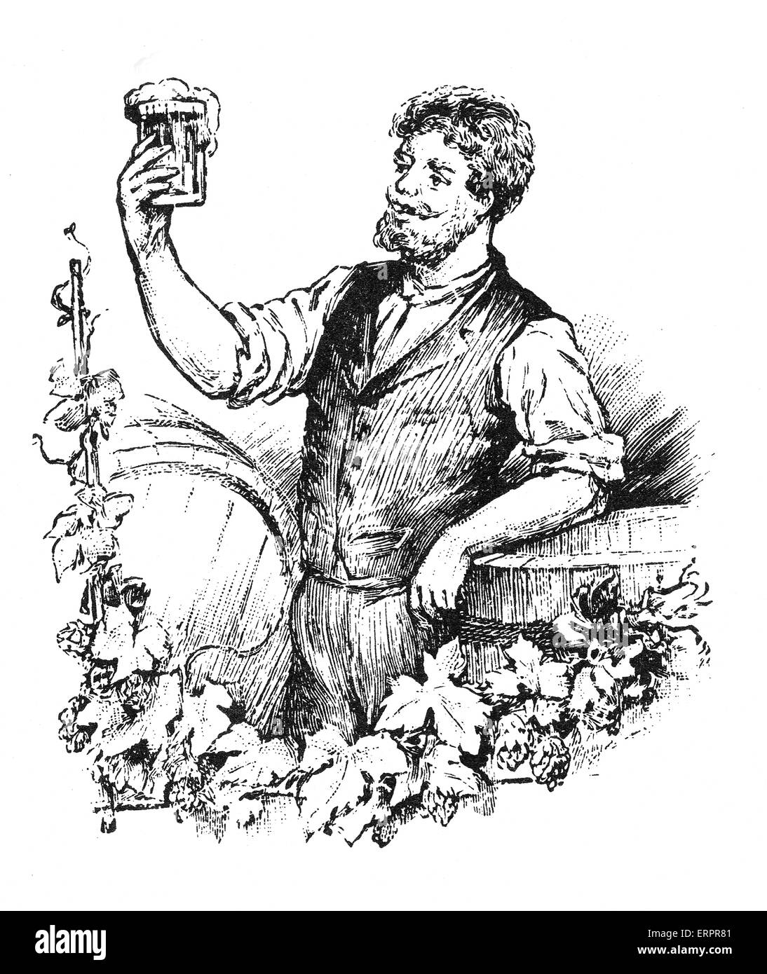 Man trinkt Bier, historische Abbildung. Stockfoto