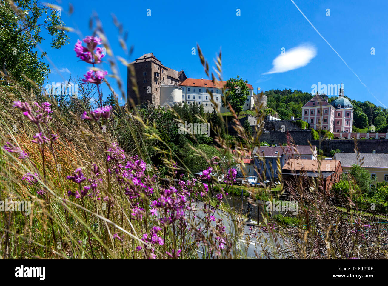 Schloss Becov nad Teplou Tschechische Landschaft. Barock und Gotik, schöne tschechische Burg, Karlsbad Region Tschechische Republik Landschaft Stockfoto