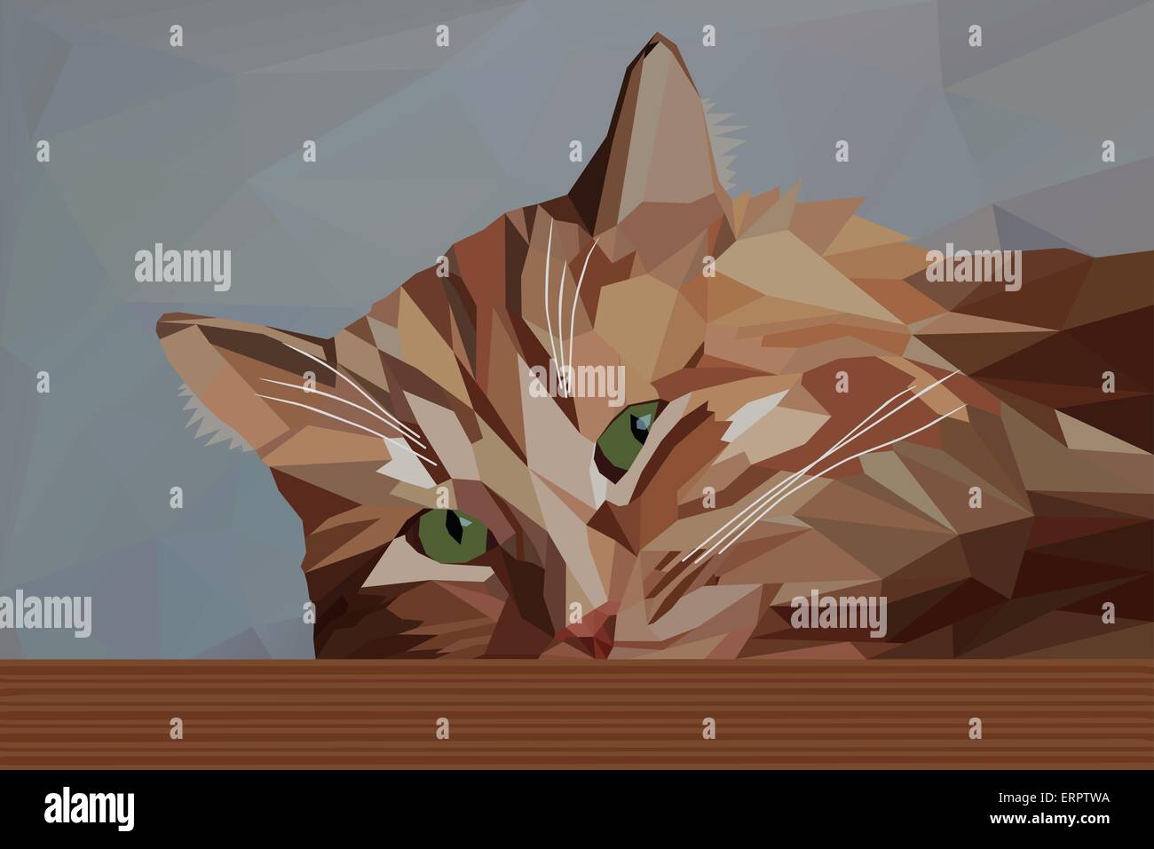 Nachdenklich rote Katze in low-Poly-Stil - Vektor-illustration Stock Vektor