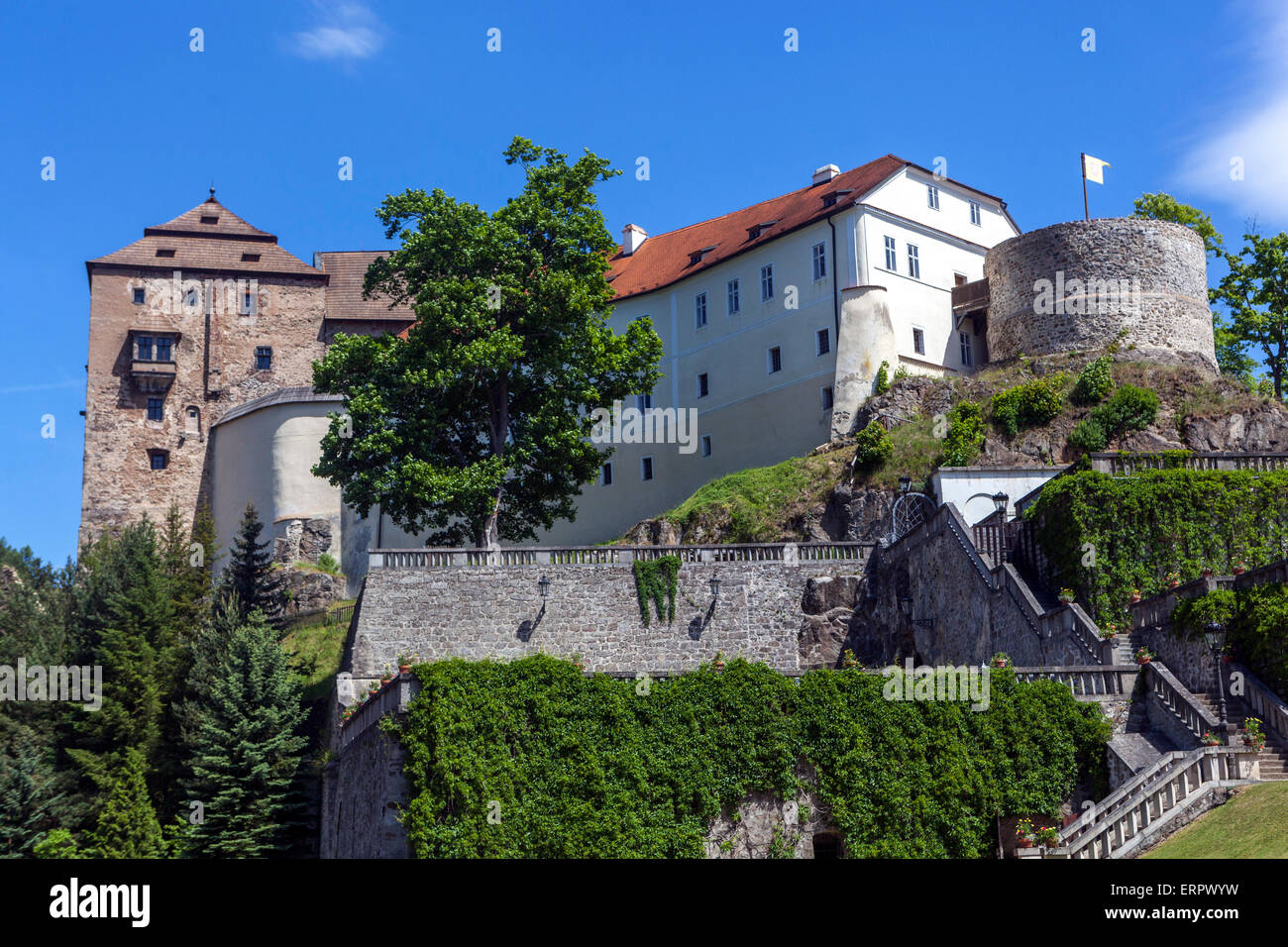 Becov nad Teplou Skyline. Barock und Gotik , Tschechische schöne Burg, Region Karlovy Vary, Tschechische Republik, Europa Stockfoto