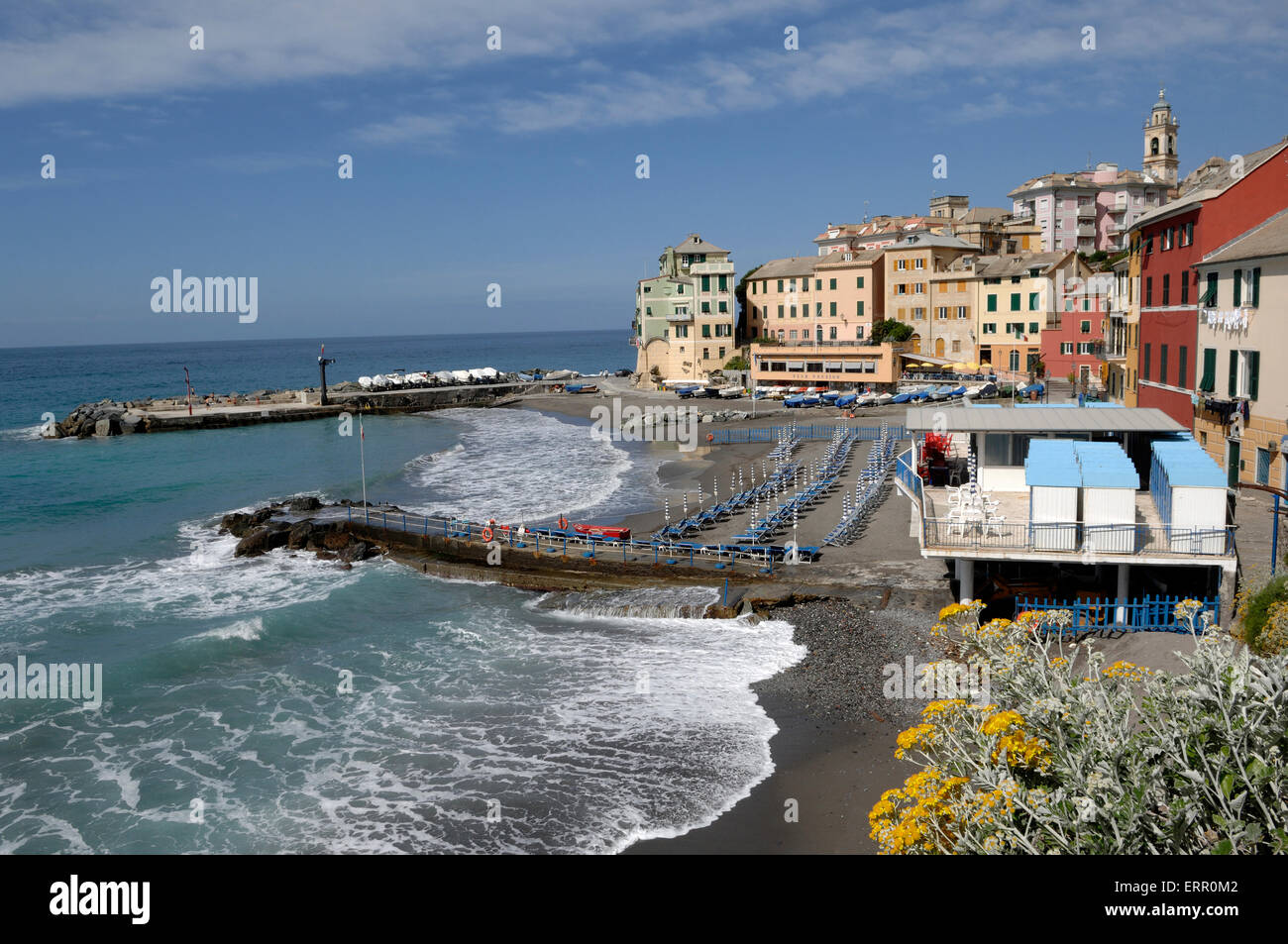 Blick auf die Küste von Bogliasco, Riviera Ligure, Italien Stockfoto