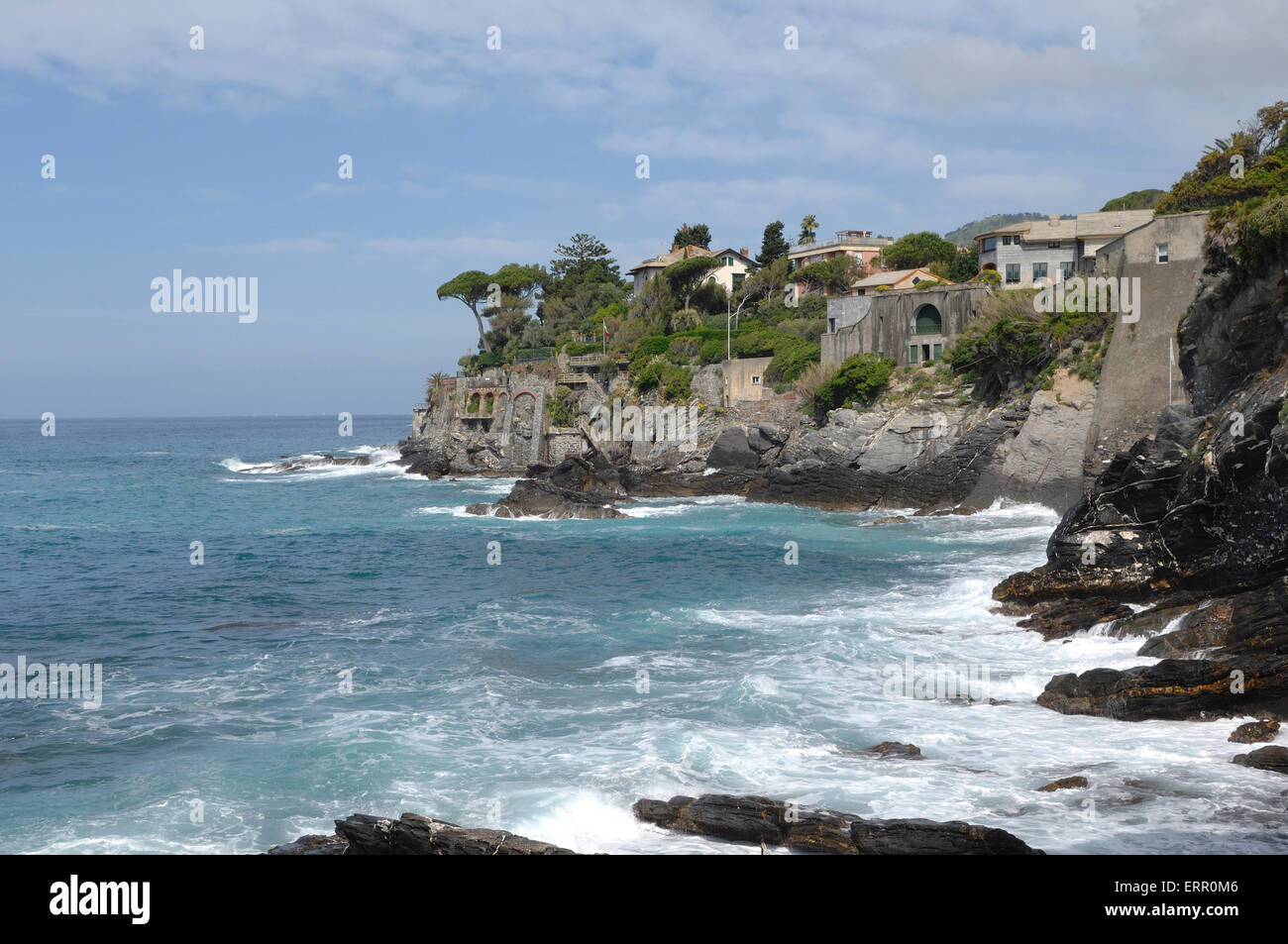 Blick auf die Küste von Bogliasco, Riviera Ligure, Italien Stockfoto