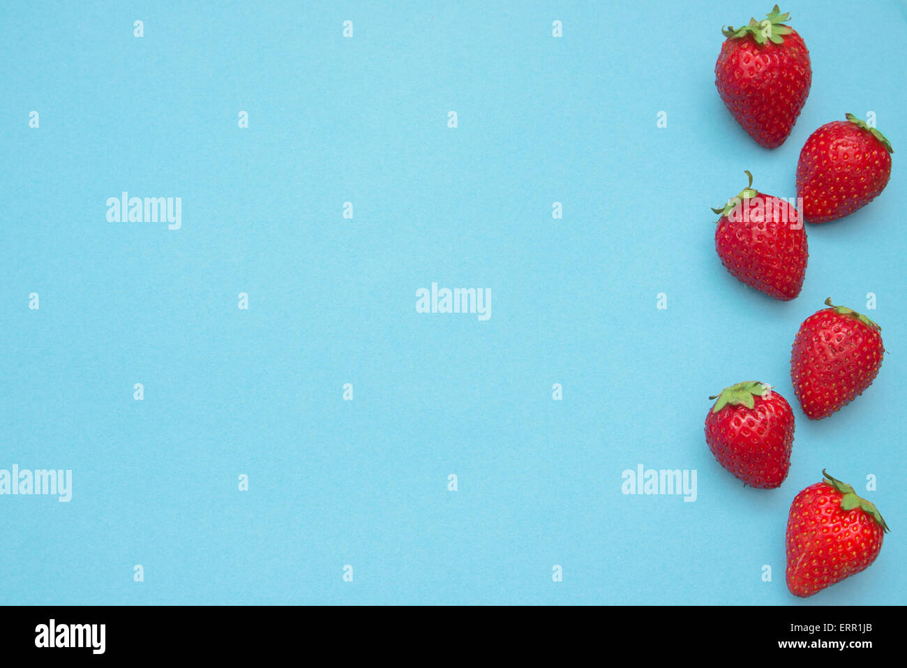 Zusammensetzung der Erdbeeren auf blauem Grund. Stockfoto