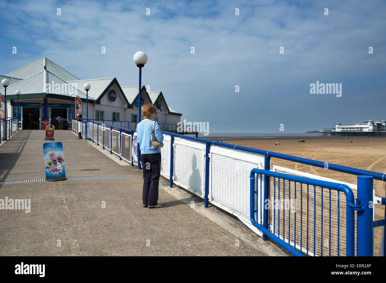 Sea Aquarium Pier, Weston-Super-Mare, Strand; direkt am Meer; Promenade, Somerset, England UK Stockfoto