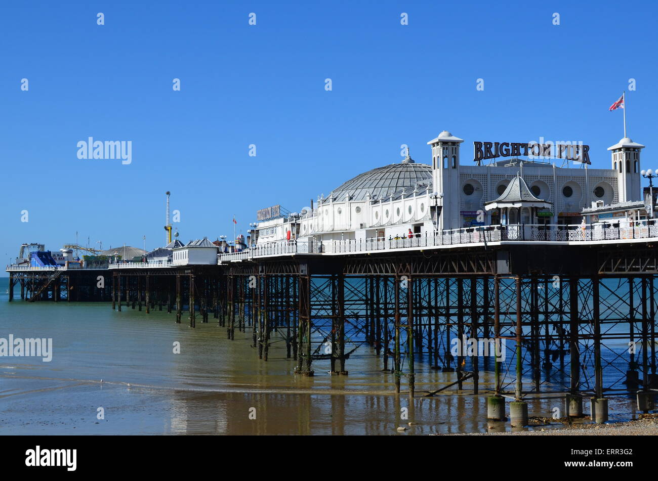 Palace Pier wurde umbenannt in Brighton Pier von dem jetzigen Besitzer. Die viktorianischen Vergnügen Pier ist eine der schönsten noch stehenden. Stockfoto