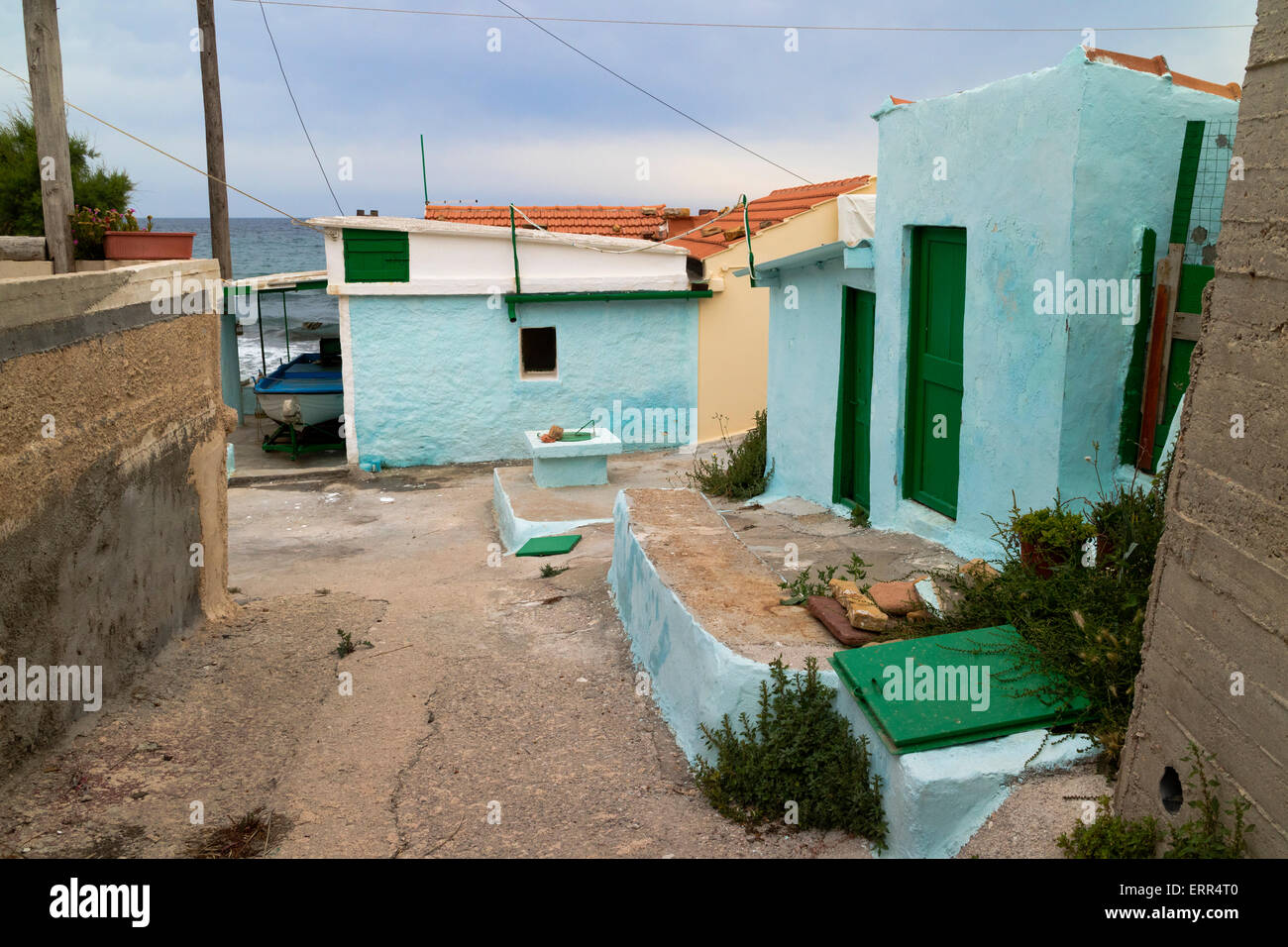 Strand Haus außen nahe der Küste im Mega Limnionas auf der Insel Chios, Griechenland Stockfoto