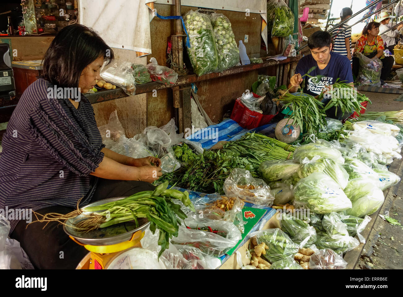 Thailand, Bangkok. Maeklong Railroad tracks (Zug-Markt) Stockfoto