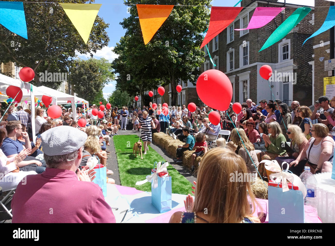 Islington, London, 7. Juni 2015 Ein herrlich sonniger Tag für den Hund zeigen Wettbewerb an der grossen Mittagessen Straßenfest im Englefield Straße. Gutschrift: Stockfoto