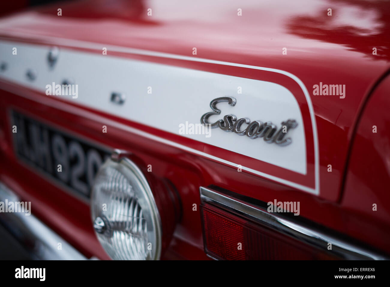 Auszug aus einem roten Ford Escort Mexico-Auto auf der Skipton Auto Show 2015 Stockfoto