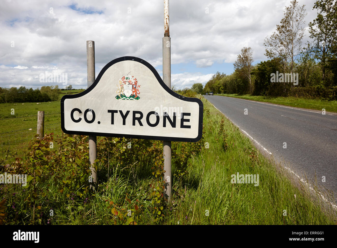 Roadsign Eingabe County Tyrone in Nordirland Stockfoto